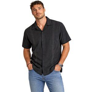 Pronto Uomo Mens Shirt Large Short Sleeve Gray Casual Button-Up Striped Travel